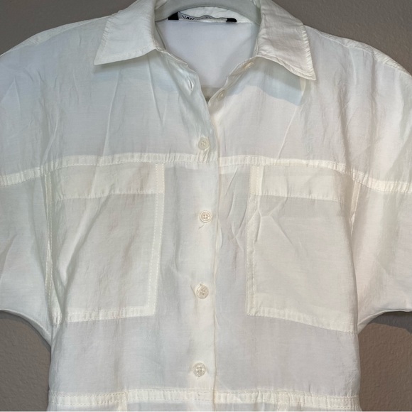 Zara White Wide Short Sleeve Button Down Dress. Size XS - Picture 4 of 17